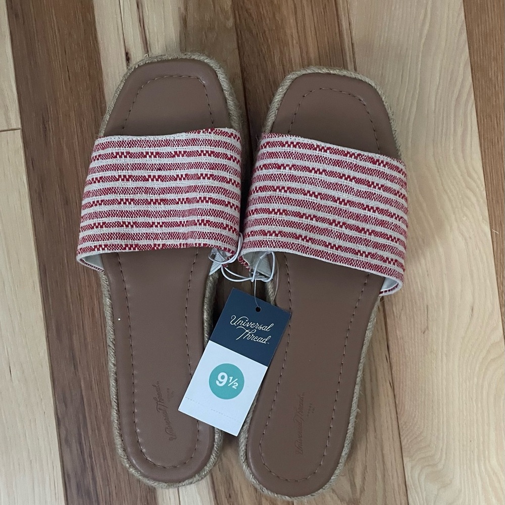 Universal Thread Red and White Striped Slide Sandals